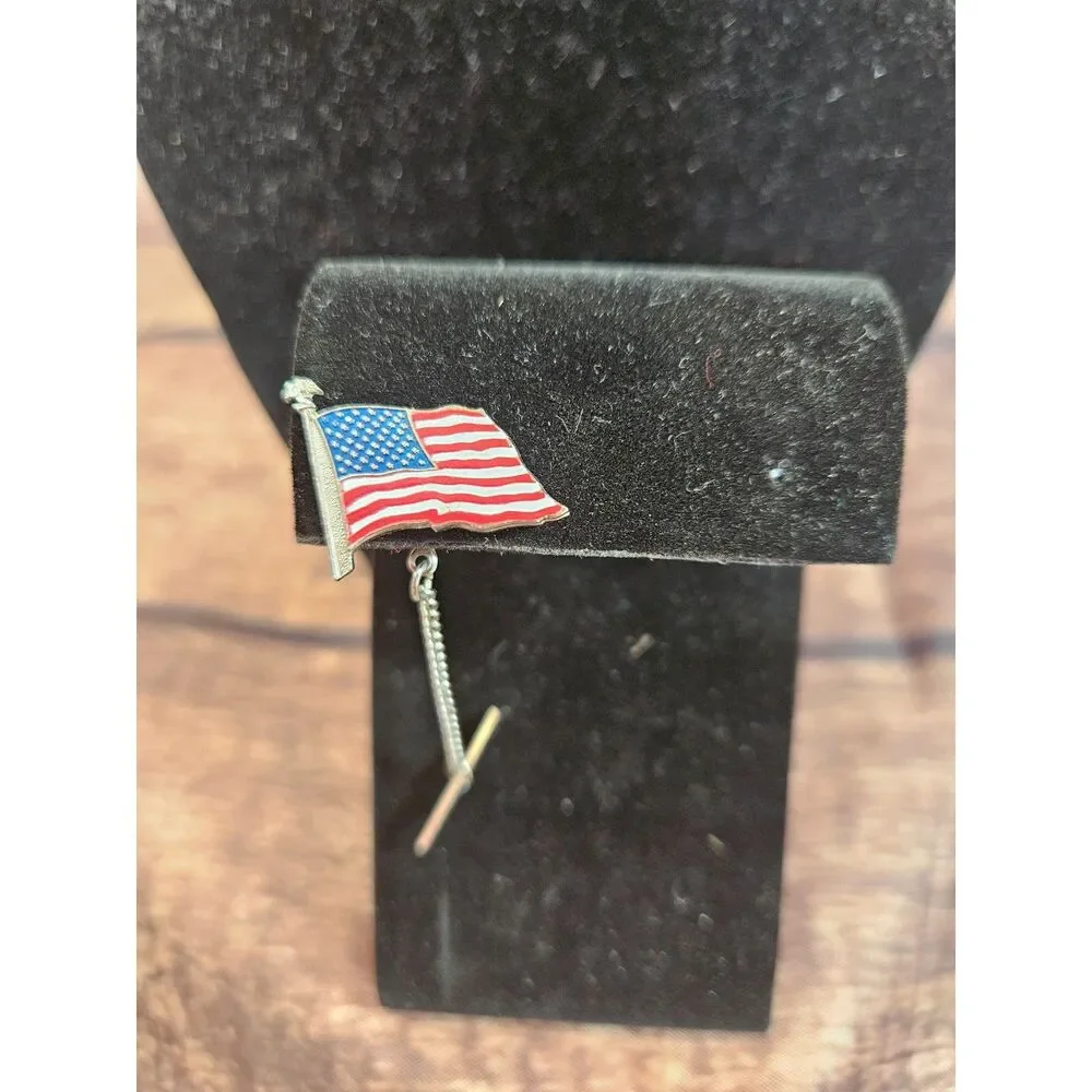 Ameican Flag Tie Pin with Button Chain